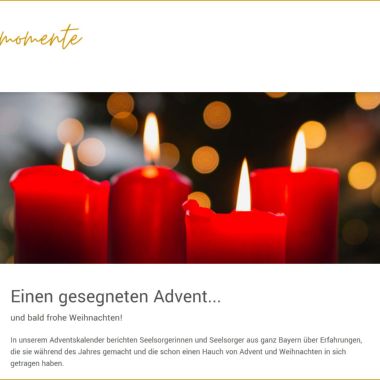 Shot der Startseite der Homepage der Adventsmomente