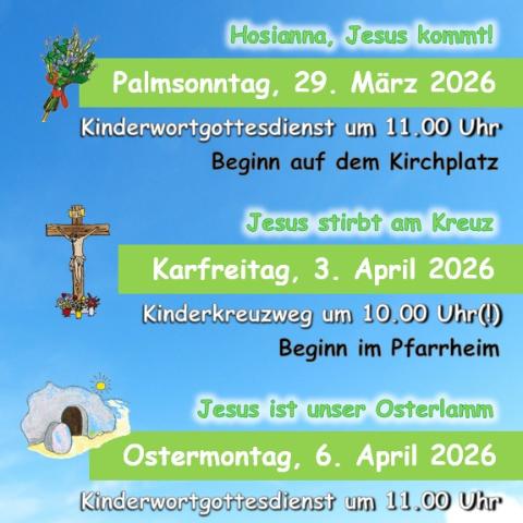 Kinderwortgottesdienste an den Kar- und Ostertagen 2026